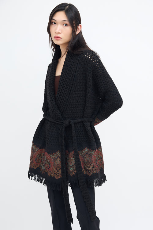 Etro Black Wool Knit 
Multi Paisley Cardigan