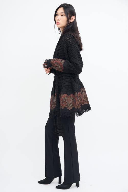 Etro Black Wool Knit 
Multi Paisley Cardigan