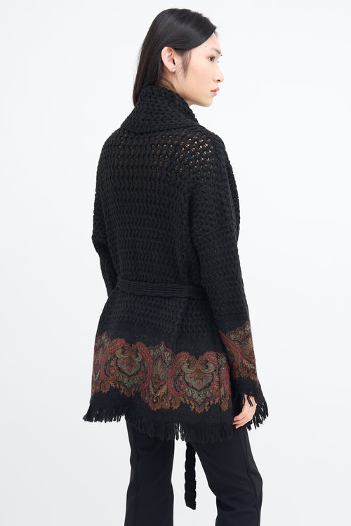 Etro Black Wool Knit 
Multi Paisley Cardigan