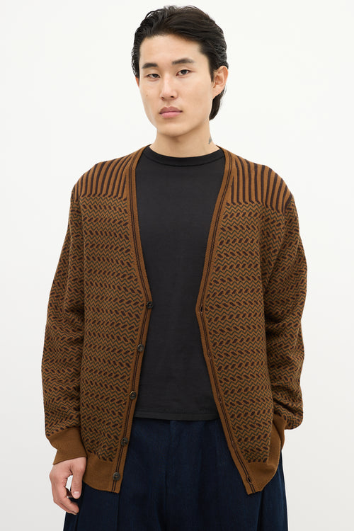 Etro Brown 
Green Wool Striped Chevron Cardigan