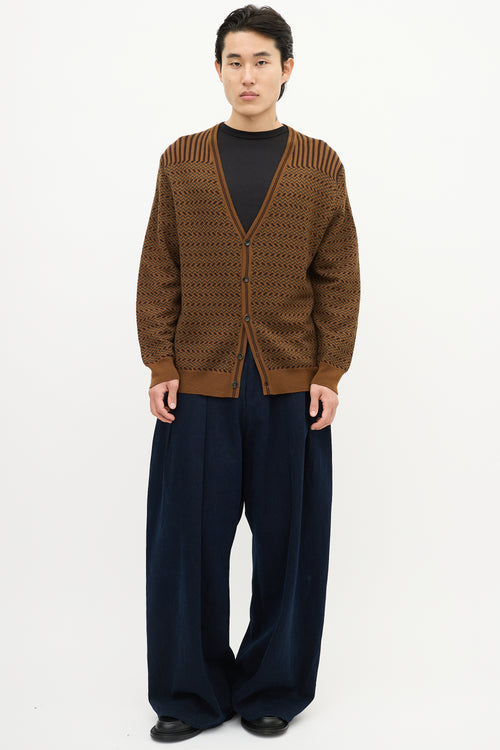 Etro Brown 
Green Wool Striped Chevron Cardigan