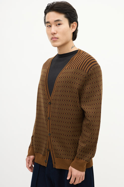 Etro Brown 
Green Wool Striped Chevron Cardigan