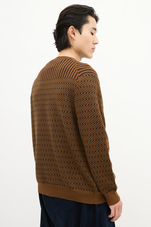 Etro Brown 
Green Wool Striped Chevron Cardigan