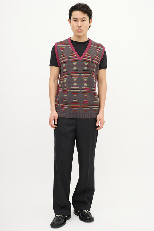 Etro Purple 
Multi Striped Argyle Vest