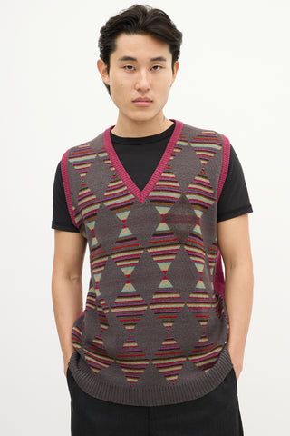 Etro Purple 
Multi Striped Argyle Vest