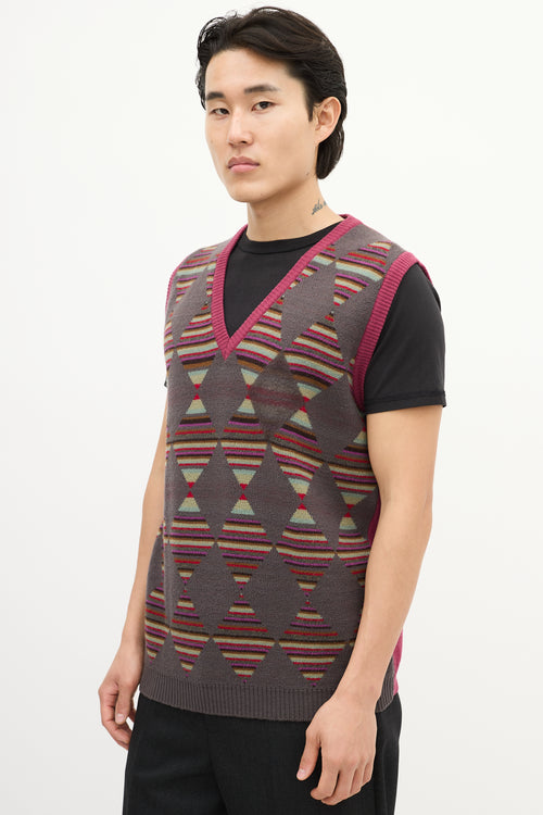 Etro Purple 
Multi Striped Argyle Vest