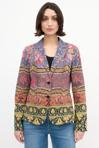 Etro Purple 
Multi Cotton Printed Blazer