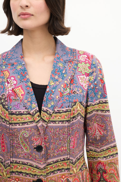 Etro Purple 
Multi Cotton Printed Blazer