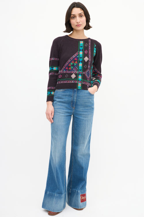 Etro Purple 
Multi Knit Geometric Sweater