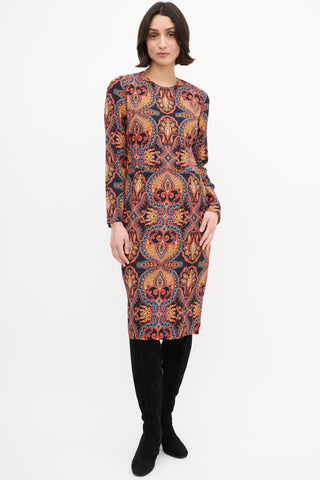 Etro Black 
Multi Printed Sheath Dress