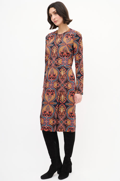 Etro Black 
Multi Printed Sheath Dress