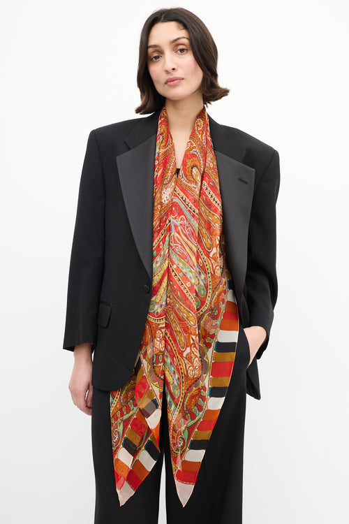 Etro Red 
Multicolour Silk Printed Scarf