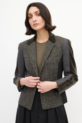 Etro Grey 
Multi Tweed Panelled Blazer