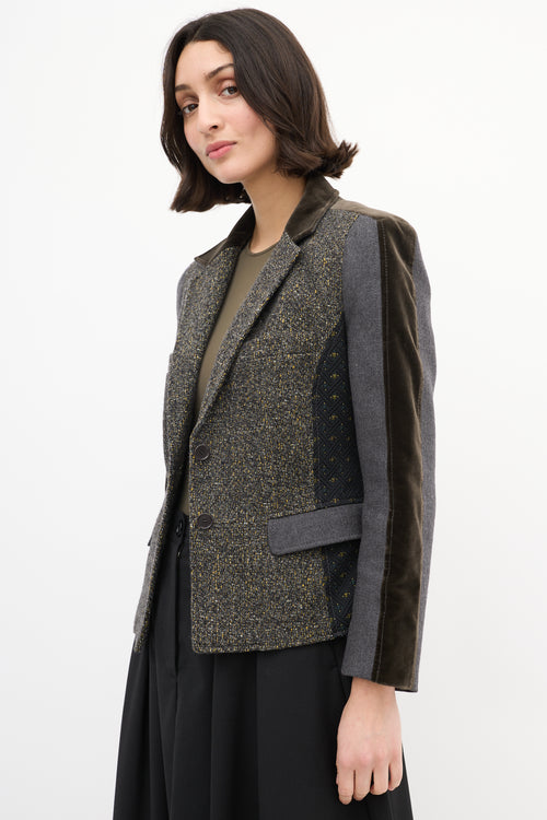 Etro Grey 
Multi Tweed Panelled Blazer