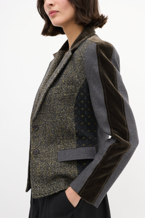 Etro Grey 
Multi Tweed Panelled Blazer