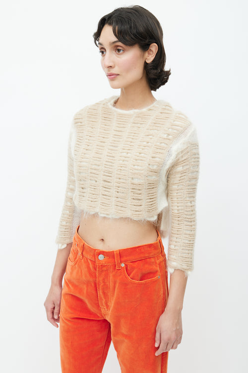 Eckhaus Latta Beige Cropped Knit Wool Sweater