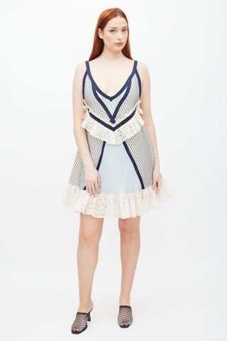 Eckhaus Latta Cream 
Blue Lace Dolly Ruffled Dress