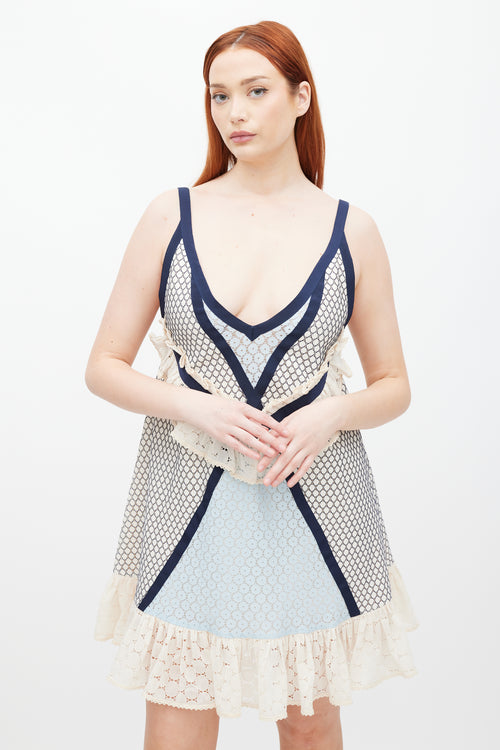 Eckhaus Latta Cream 
Blue Lace Dolly Ruffled Dress