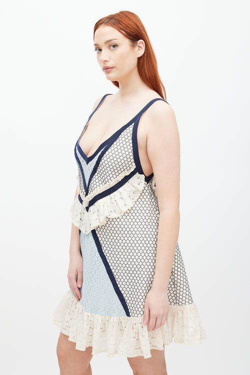 Eckhaus Latta Cream 
Blue Lace Dolly Ruffled Dress