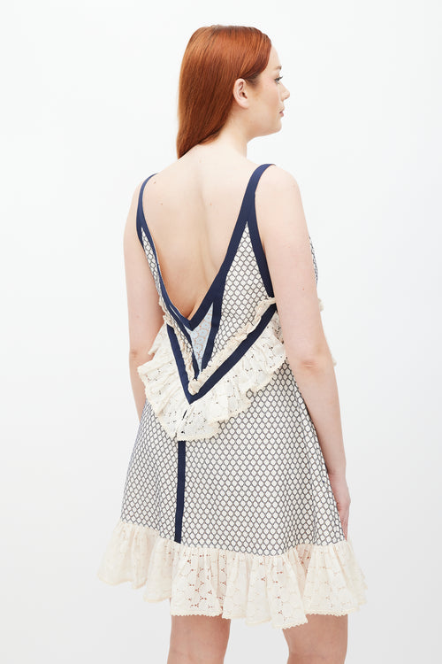 Eckhaus Latta Cream 
Blue Lace Dolly Ruffled Dress