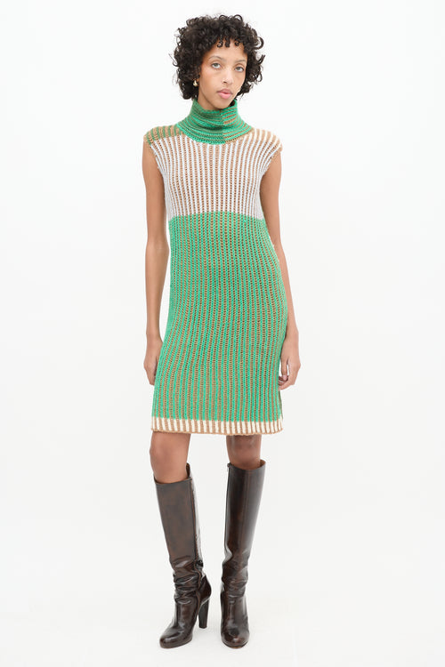 Eckhaus Latta Green 
Multi Knit Cutout High Neck Dress