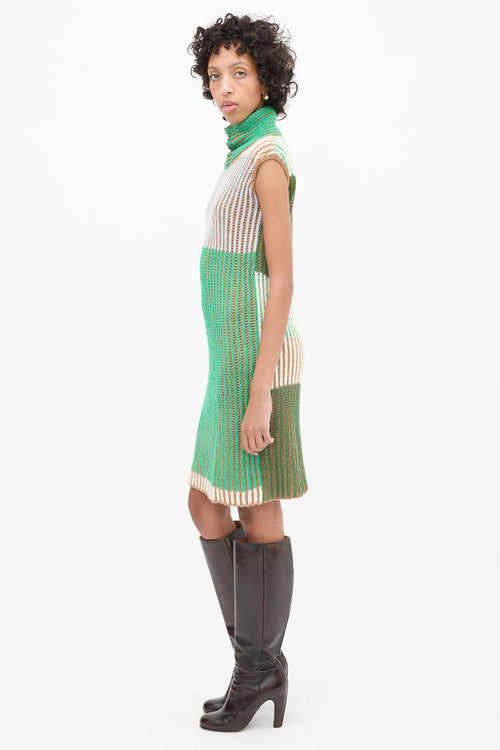 Eckhaus Latta Green 
Multi Knit Cutout High Neck Dress