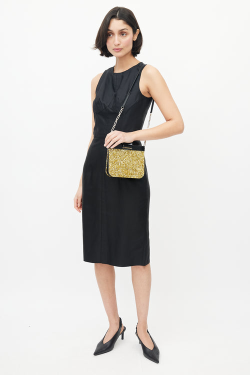 Edie Parker Black 
Gold Charlie Contrast Glitter Bag