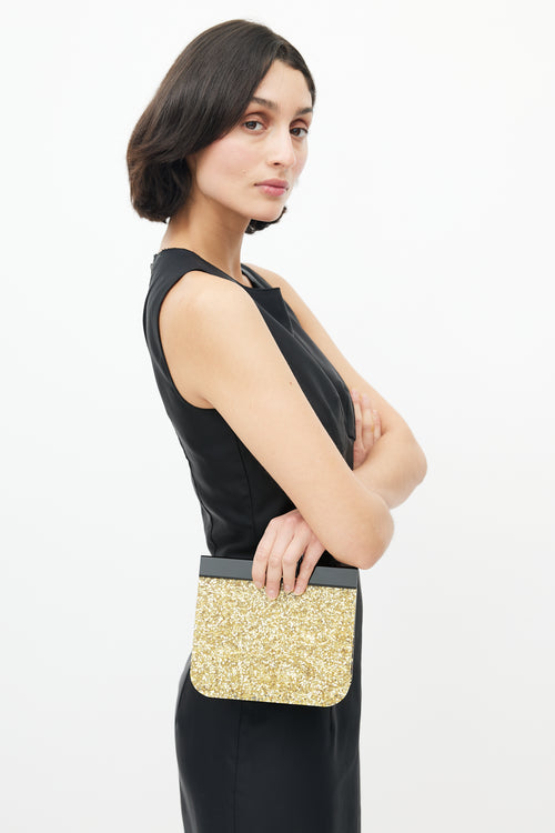 Edie Parker Black 
Gold Charlie Contrast Glitter Bag