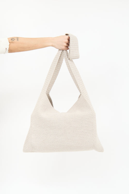 Eileen Fisher Cream Crochet Shopper Tote Bag