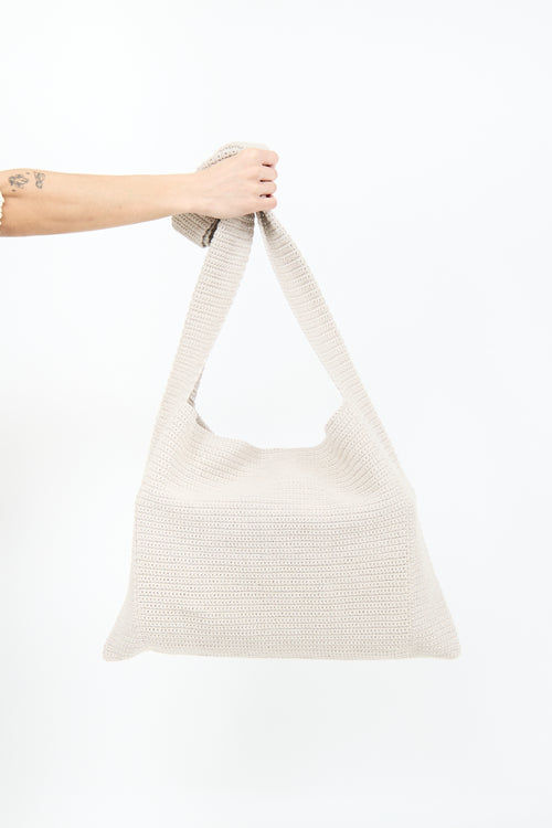 Eileen Fisher Cream Crochet Shopper Tote Bag