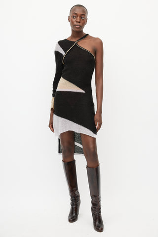 Eckhaus Latta Black 
Multicolour Mohair One Shoulder Dress