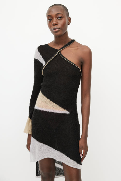 Eckhaus Latta Black 
Multicolour Mohair One Shoulder Dress