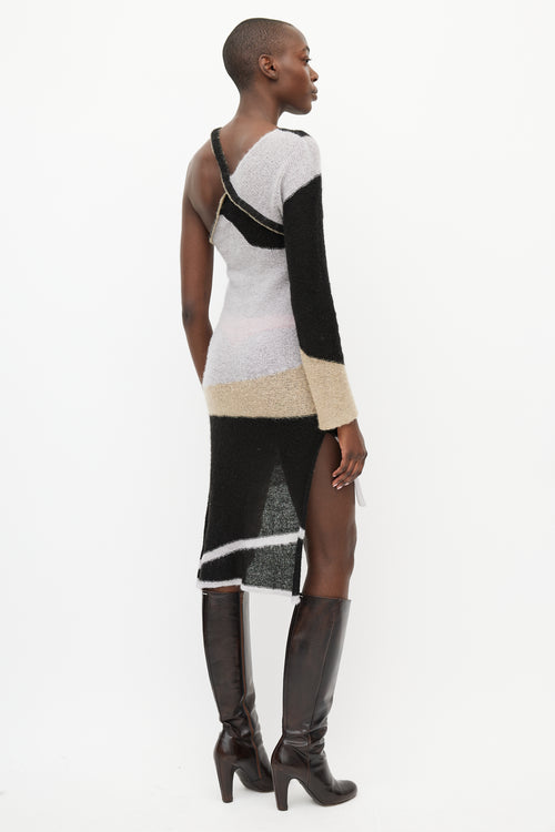 Eckhaus Latta Black 
Multicolour Mohair One Shoulder Dress