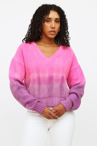 The Elder Statesman Pink and Purple Ombre Cashmere Knit Sweater