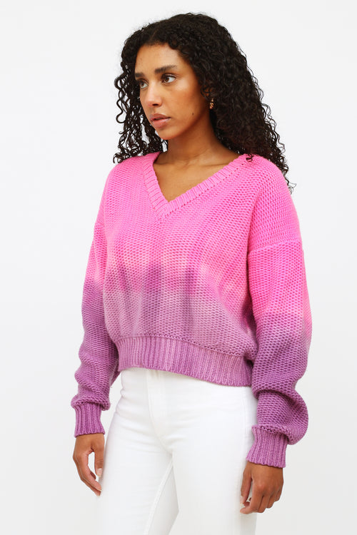 The Elder Statesman Pink and Purple Ombre Cashmere Knit Sweater