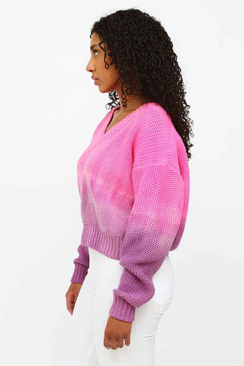 The Elder Statesman Pink and Purple Ombre Cashmere Knit Sweater