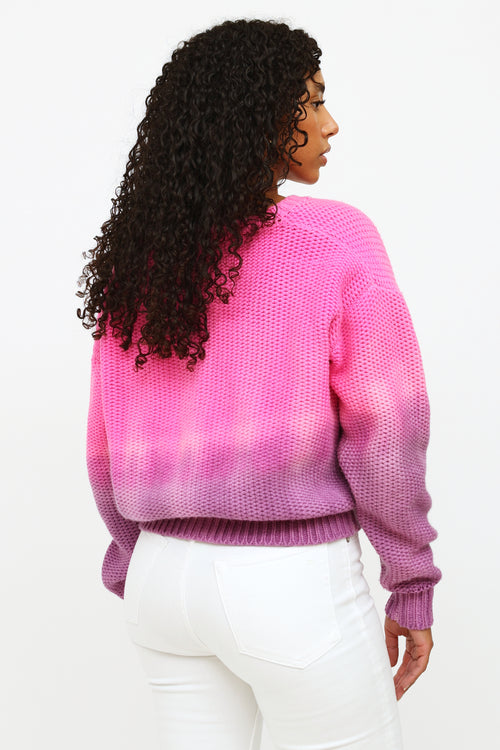 The Elder Statesman Pink and Purple Ombre Cashmere Knit Sweater