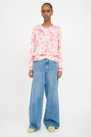 The Elder Statesman White 
Pink Cashmere Knit Tie Dye Sweater