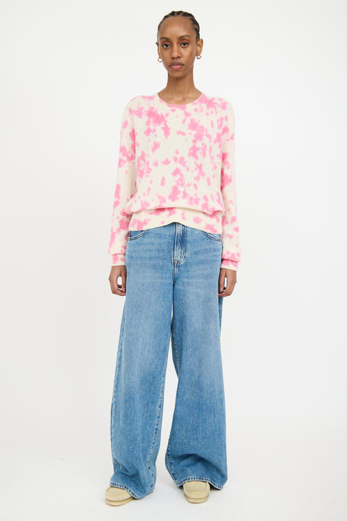 The Elder Statesman White 
Pink Cashmere Knit Tie Dye Sweater