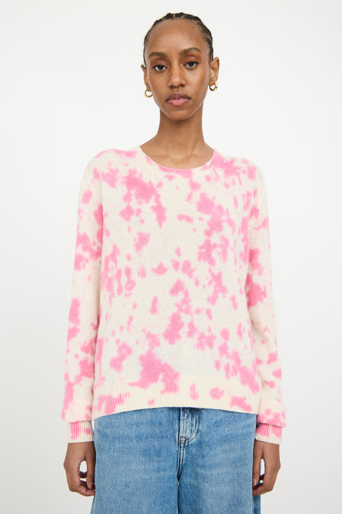 The Elder Statesman White 
Pink Cashmere Knit Tie Dye Sweater