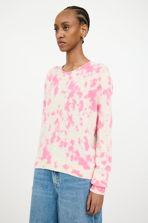 The Elder Statesman White 
Pink Cashmere Knit Tie Dye Sweater