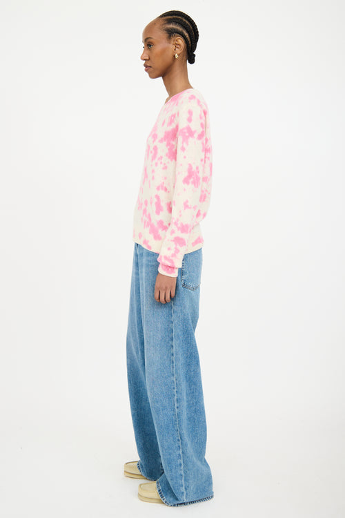 The Elder Statesman White 
Pink Cashmere Knit Tie Dye Sweater