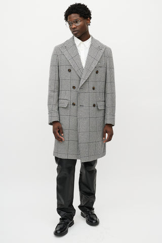 Eleventy Black 
White Wool Houndstooth Coat