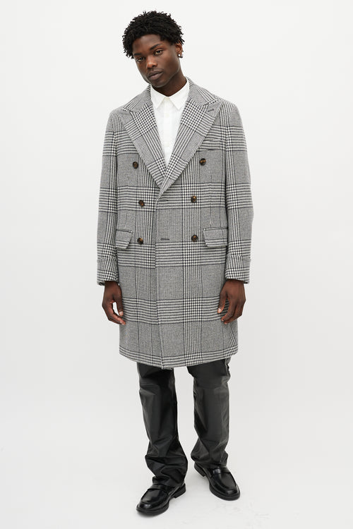 Eleventy Black 
White Wool Houndstooth Coat