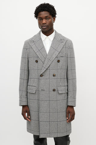 Eleventy Black 
White Wool Houndstooth Coat