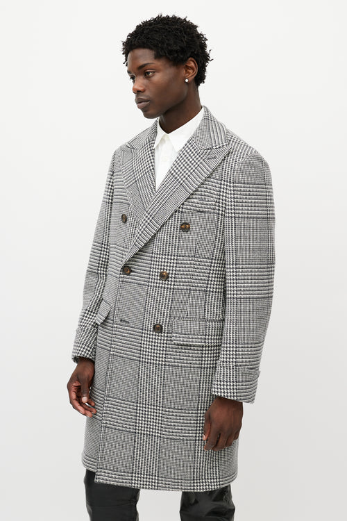 Eleventy Black 
White Wool Houndstooth Coat