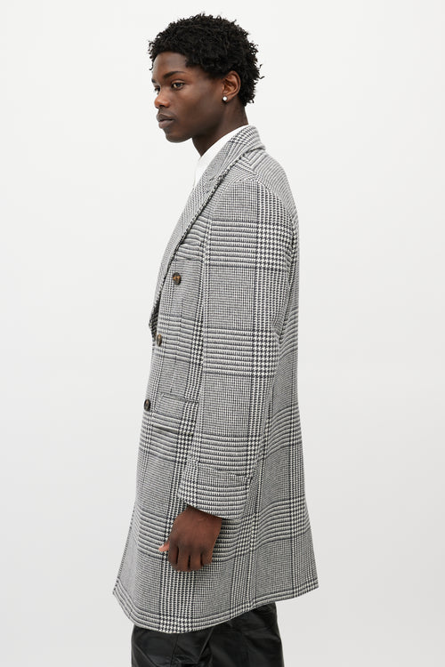 Eleventy Black 
White Wool Houndstooth Coat