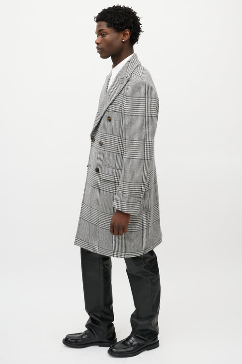 Eleventy Black 
White Wool Houndstooth Coat