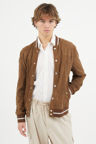 Eleventy Brown Suede Varsity Jacket