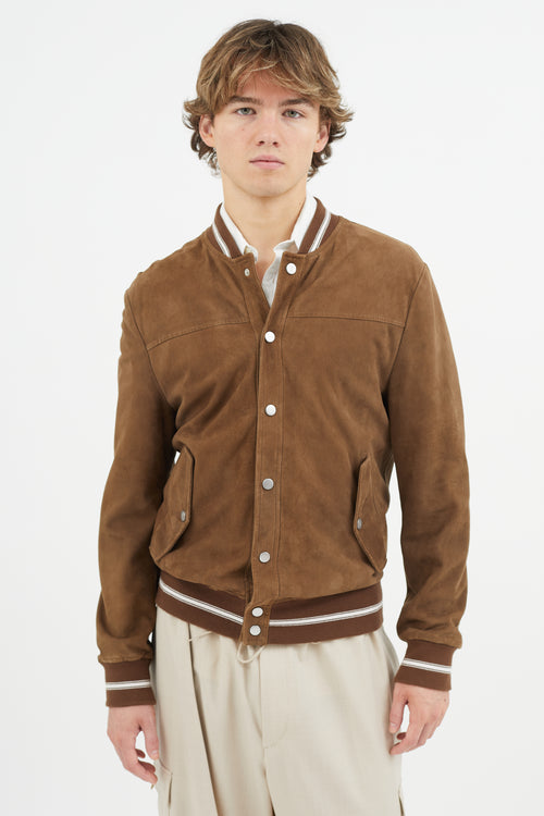 Eleventy Brown Suede Varsity Jacket